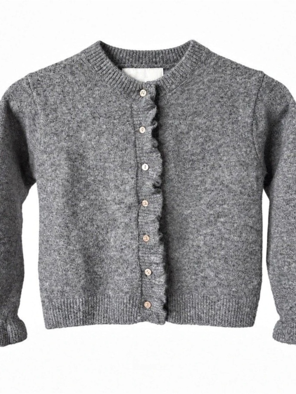 ZARA Girls Grey Wool Blend Ruffle Cardigan Size 6-7Y 122cm LIKE NEW